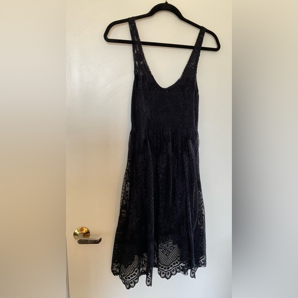 Free People Kristal Metallic Lace Fit and Flare Black Tank Mini Dress in Size 0 - Picture 8 of 12